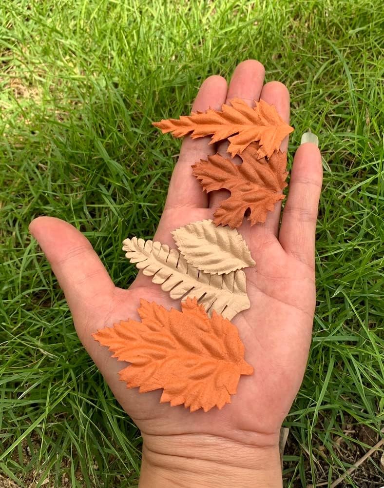 RATREE 888 Artificial Leaves 50 Pcs Handmade Mulberry Paper Leaves Scrapbook Craft Card DIY Craft, Bouquets, Scrapbooks, Decorations, Greeting Cards. (Mixed Leaves Brown Tone) - Image 2